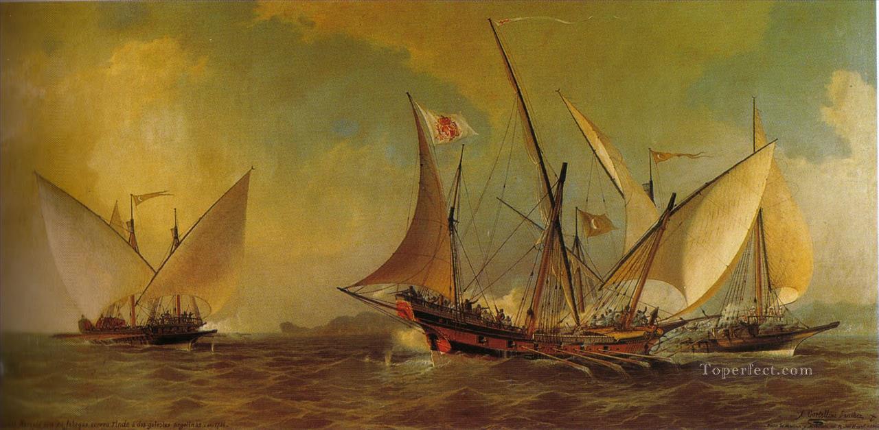 Antonio barcelo 1738 Naval Battle Oil Paintings